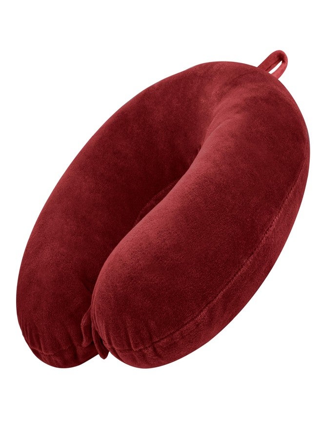 GREELI U Shaped Neck Pillow Soft Fiber Filled Travel Cushion with Snap Button, Comfortable Fabric, Neck Support for Flight, Bus, Car, Neck Pillow for Pain Relief (Red) - Image 1